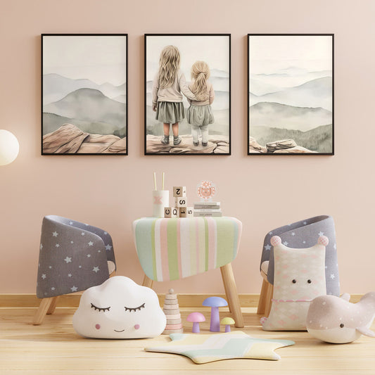 LuxuryStroke's Childrens Bedroom Wall Pictures, Children Nursery Wall Artand Nursery Canvas Wall Art - Little Sisters Facing Life Together