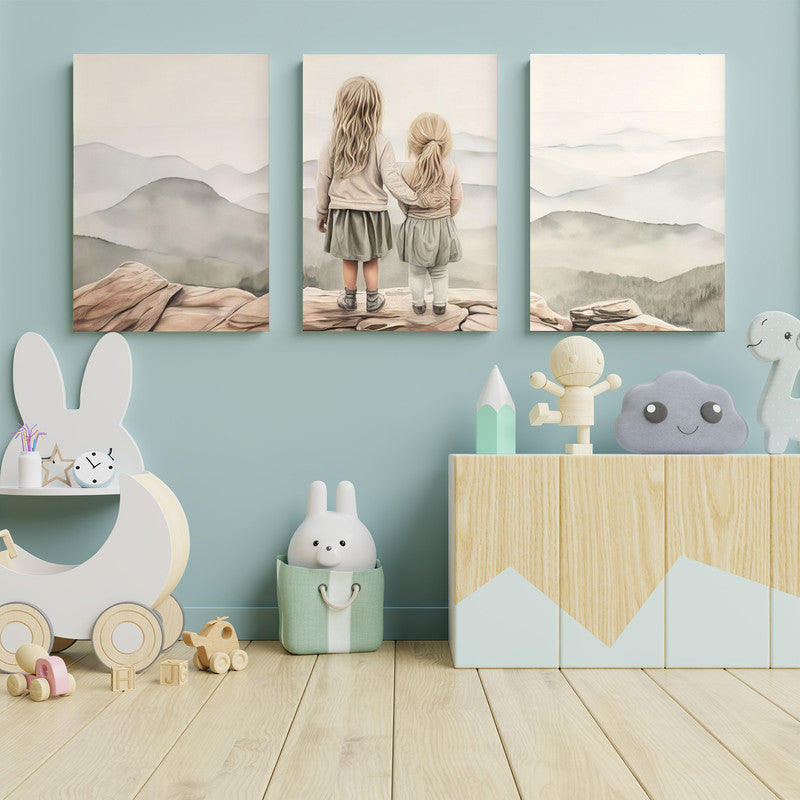 LuxuryStroke's Childrens Bedroom Wall Pictures, Children Nursery Wall Artand Nursery Canvas Wall Art - Little Sisters Facing Life Together