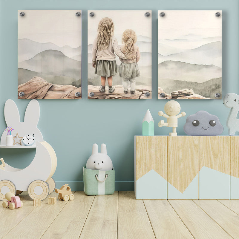 LuxuryStroke's Childrens Bedroom Wall Pictures, Children Nursery Wall Artand Nursery Canvas Wall Art - Little Sisters Facing Life Together