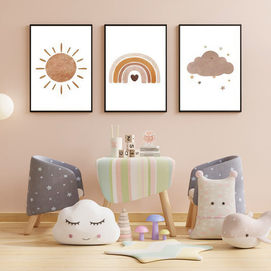 LuxuryStroke's Childrens Bedroom Wall Pictures, Children Nursery Wall Artand Nursery Canvas Wall Art - Sun & Cloud Paintings