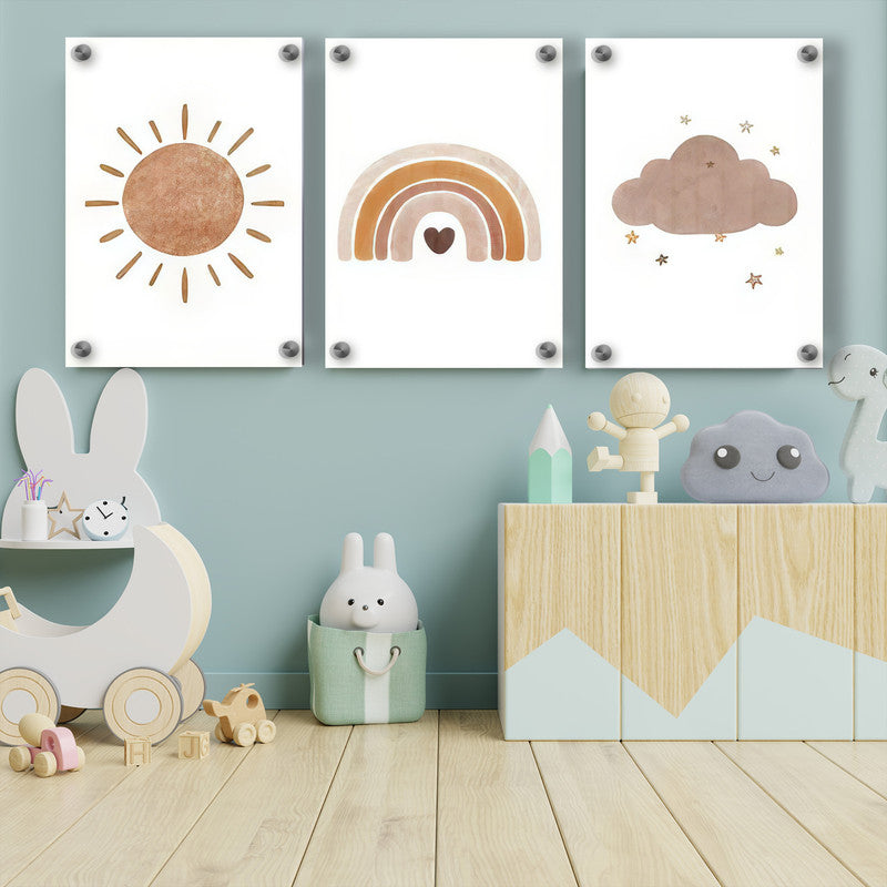 LuxuryStroke's Childrens Bedroom Wall Pictures, Children Nursery Wall Artand Nursery Canvas Wall Art - Sun & Cloud Paintings