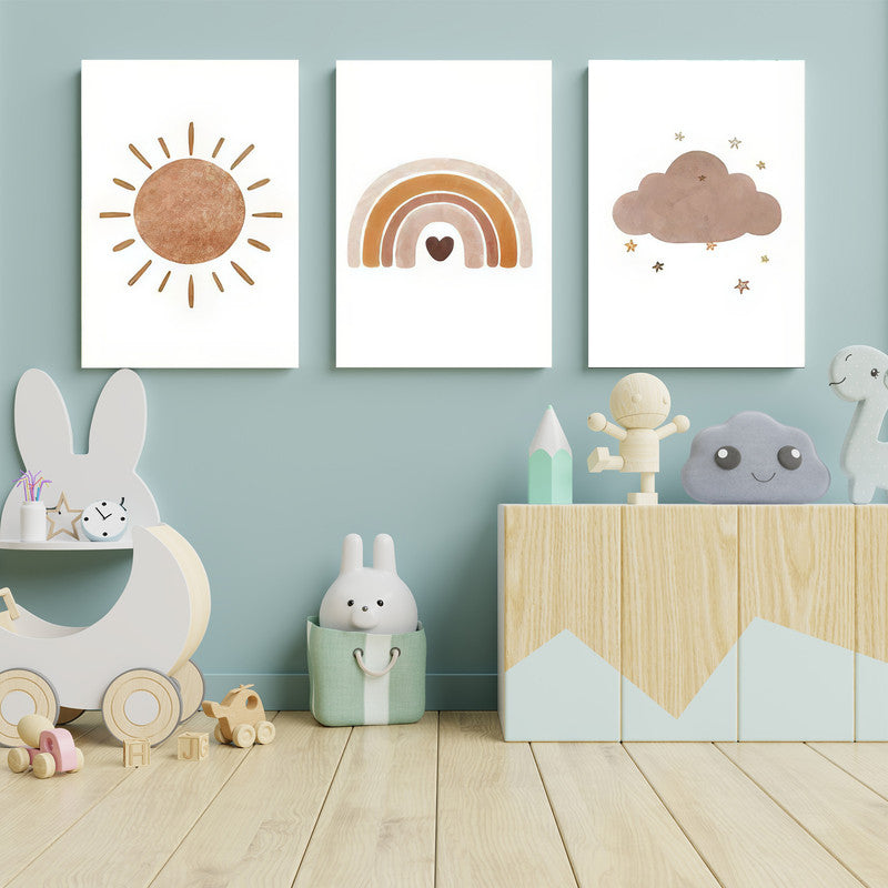 LuxuryStroke's Childrens Bedroom Wall Pictures, Children Nursery Wall Artand Nursery Canvas Wall Art - Sun & Cloud Paintings