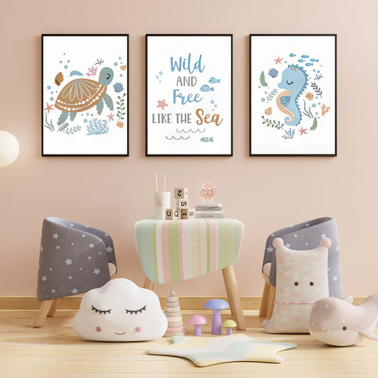 LuxuryStroke's Childrens Bedroom Wall Pictures, Nursery Animal Wall Artand Nursery Canvas Wall Art - Marine Life