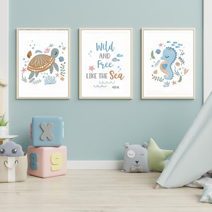 LuxuryStroke's Childrens Bedroom Wall Pictures, Nursery Animal Wall Artand Nursery Canvas Wall Art - Marine Life