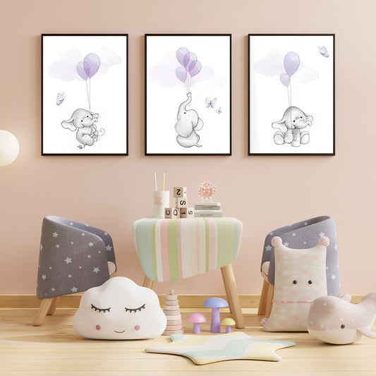 LuxuryStroke's Childrens Bedroom Wall Pictures, Nursery Animal Wall Artand Nursery Canvas Wall Art - Baby Elephant Playing With Balloons