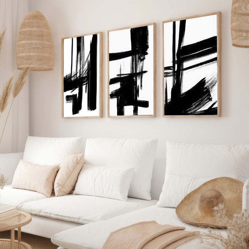 LuxuryStroke's Black White Modern Art, Abstract Acrylic Portraitand Abstract Acrylic Art - Abstract Monochrome Art: A Trio Of Abstract Monochrome Expression