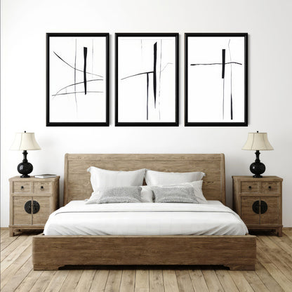 LuxuryStroke's Abstract Line Art, Acrylic Art Abstractand Abstract Contemporary Painting - Abstract Monochrome Art: A Trio Of Minimalistic Abstract Expression