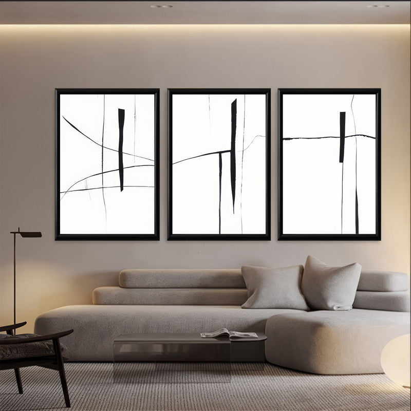 LuxuryStroke's Abstract Line Art, Acrylic Art Abstractand Abstract Contemporary Painting - Abstract Monochrome Art: A Trio Of Minimalistic Abstract Expression