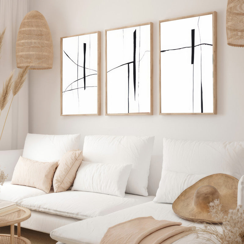 LuxuryStroke's Abstract Line Art, Acrylic Art Abstractand Abstract Contemporary Painting - Abstract Monochrome Art: A Trio Of Minimalistic Abstract Expression