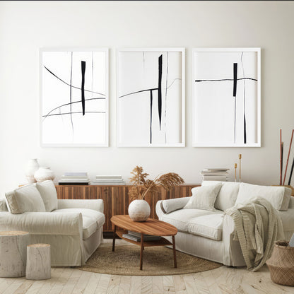 LuxuryStroke's Abstract Line Art, Acrylic Art Abstractand Abstract Contemporary Painting - Abstract Monochrome Art: A Trio Of Minimalistic Abstract Expression