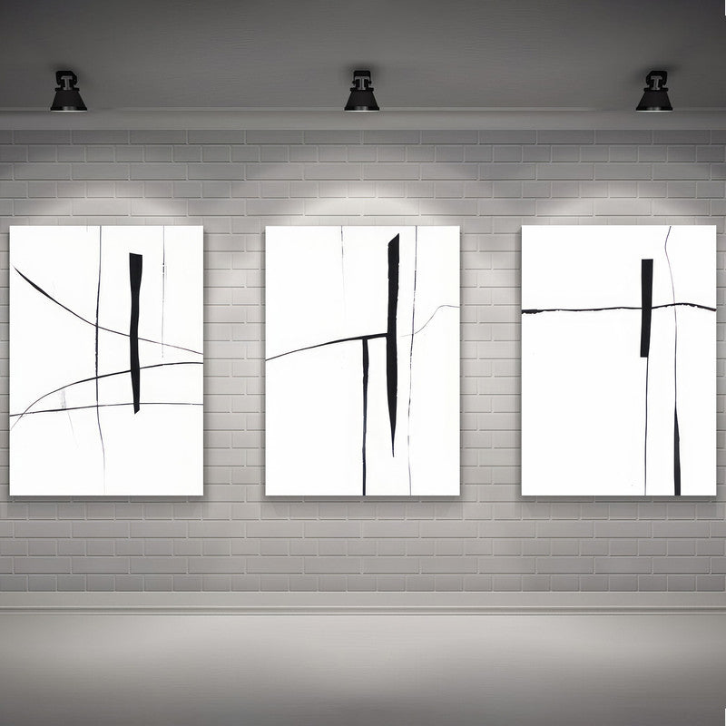 LuxuryStroke's Abstract Line Art, Acrylic Art Abstractand Abstract Contemporary Painting - Abstract Monochrome Art: A Trio Of Minimalistic Abstract Expression