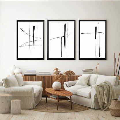 LuxuryStroke's Abstract Line Art, Acrylic Art Abstractand Abstract Contemporary Painting - Abstract Monochrome Art: A Trio Of Minimalistic Abstract Expression