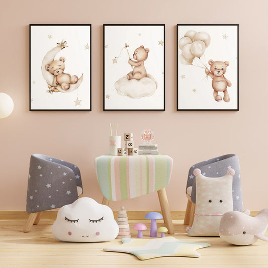 LuxuryStroke's Childrens Bedroom Wall Pictures, Nursery Animal Wall Artand Nursery Canvas Wall Art - Playful Bear