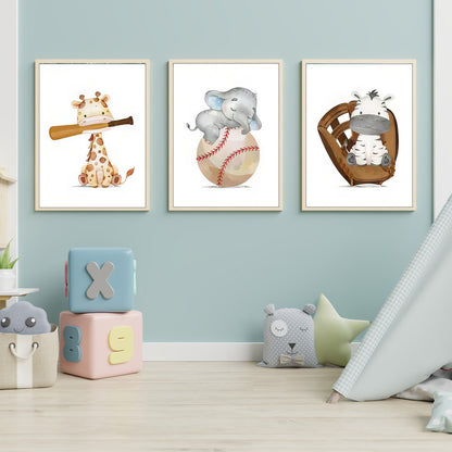 LuxuryStroke's Childrens Bedroom Wall Pictures, Nursery Animal Wall Artand Nursery Canvas Wall Art - Baby Giraffe, Elephant And Zebra