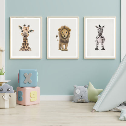 LuxuryStroke's Childrens Bedroom Wall Pictures, Nursery Animal Wall Artand Nursery Canvas Wall Art - Baby Giraffe, Lion And Zebra