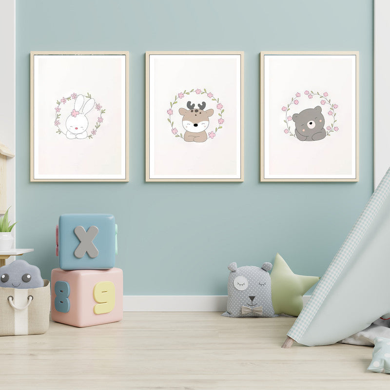 LuxuryStroke's Childrens Bedroom Wall Pictures, Nursery Animal Wall Artand Nursery Canvas Wall Art - Rabbit, Deer And Bear Sleeping