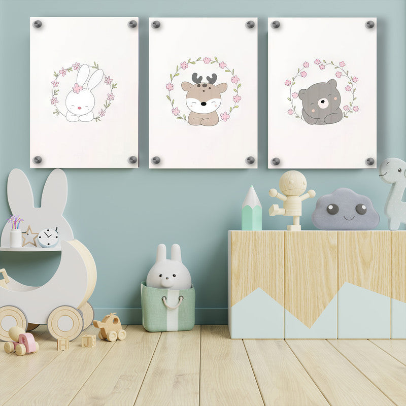 LuxuryStroke's Childrens Bedroom Wall Pictures, Nursery Animal Wall Artand Nursery Canvas Wall Art - Rabbit, Deer And Bear Sleeping
