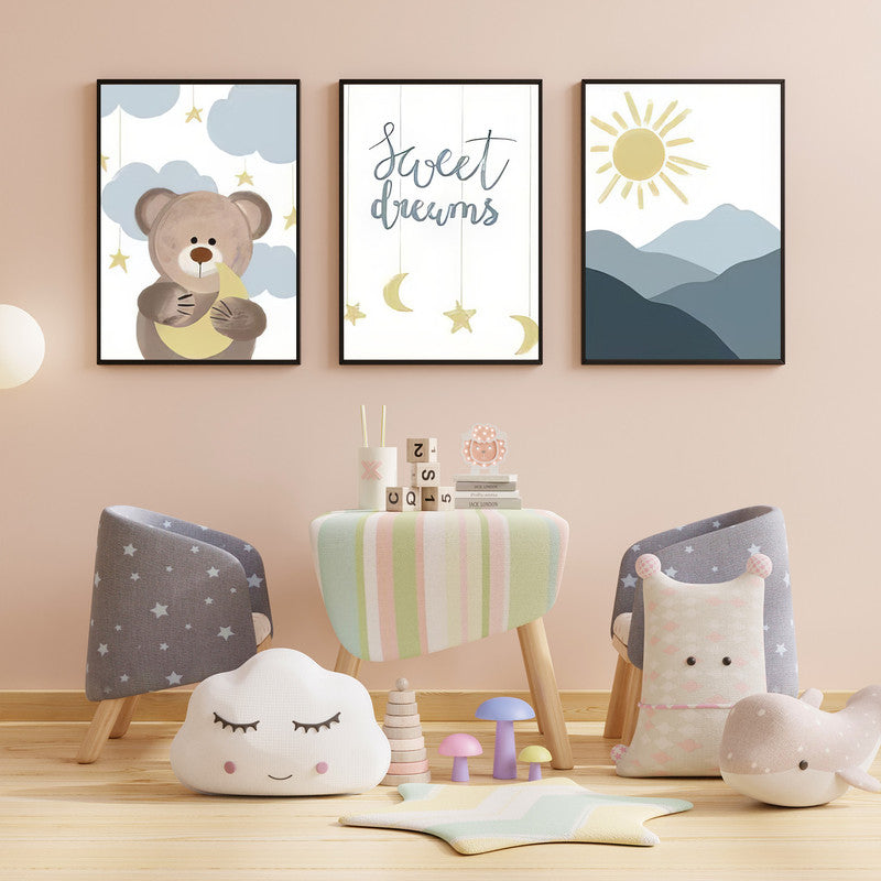 LuxuryStroke's Childrens Bedroom Wall Pictures, Nursery Animal Wall Artand Nursery Canvas Wall Art - Sweet Dreams With Bear