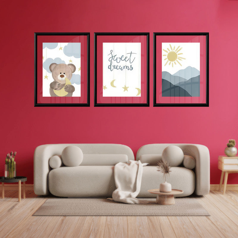 LuxuryStroke's Childrens Bedroom Wall Pictures, Nursery Animal Wall Artand Nursery Canvas Wall Art - Sweet Dreams With Bear