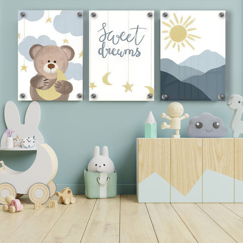 LuxuryStroke's Childrens Bedroom Wall Pictures, Nursery Animal Wall Artand Nursery Canvas Wall Art - Sweet Dreams With Bear