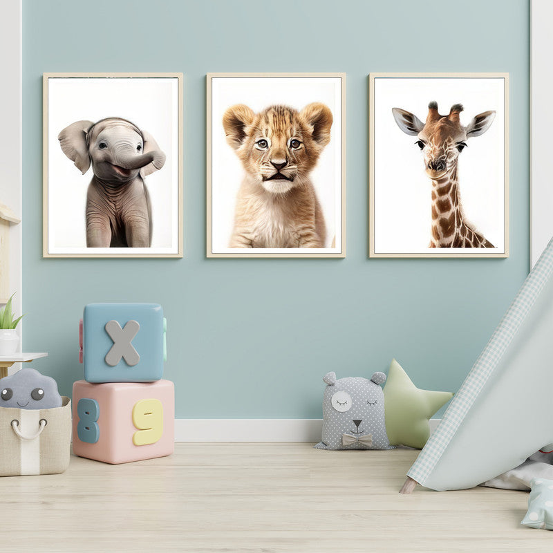 LuxuryStroke's Childrens Bedroom Wall Pictures, Nursery Animal Wall Artand Nursery Canvas Wall Art - Elephant, Lion And Giraffe