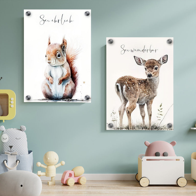 LuxuryStroke's Childrens Bedroom Wall Pictures, Nursery Animal Wall Artand Nursery Canvas Wall Art - Baby Squirrel & Deer