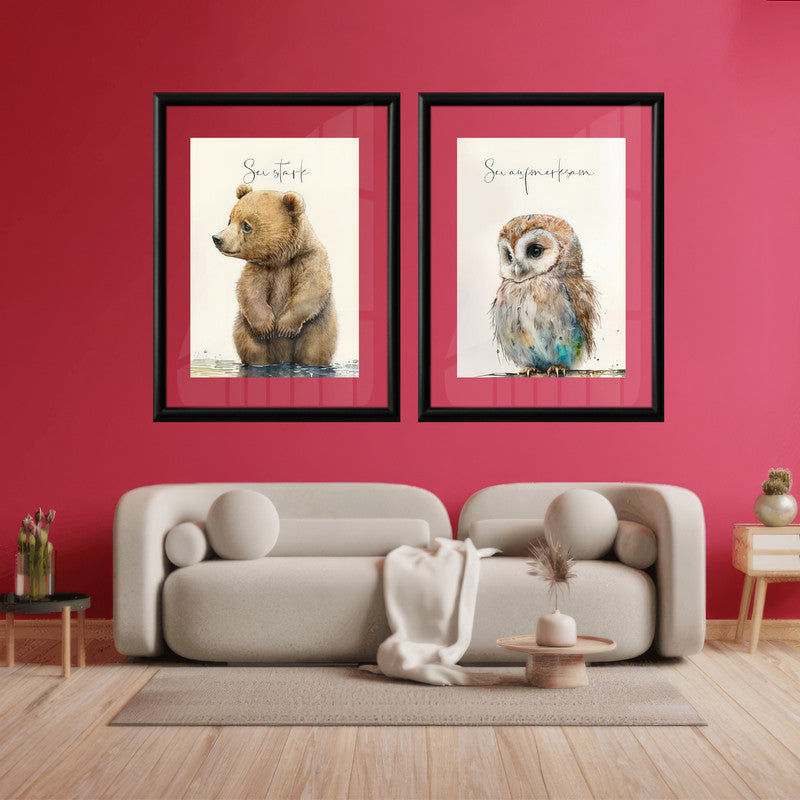 LuxuryStroke's Childrens Bedroom Wall Pictures, Nursery Animal Wall Artand Nursery Canvas Wall Art - Baby Bear & Owl