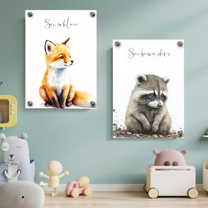 LuxuryStroke's Childrens Bedroom Wall Pictures, Nursery Animal Wall Artand Nursery Canvas Wall Art - Baby Fox & Bear