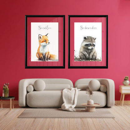 LuxuryStroke's Childrens Bedroom Wall Pictures, Nursery Animal Wall Artand Nursery Canvas Wall Art - Baby Fox & Bear