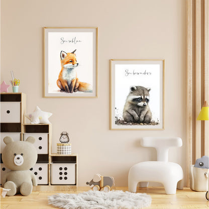 LuxuryStroke's Childrens Bedroom Wall Pictures, Nursery Animal Wall Artand Nursery Canvas Wall Art - Baby Fox & Bear