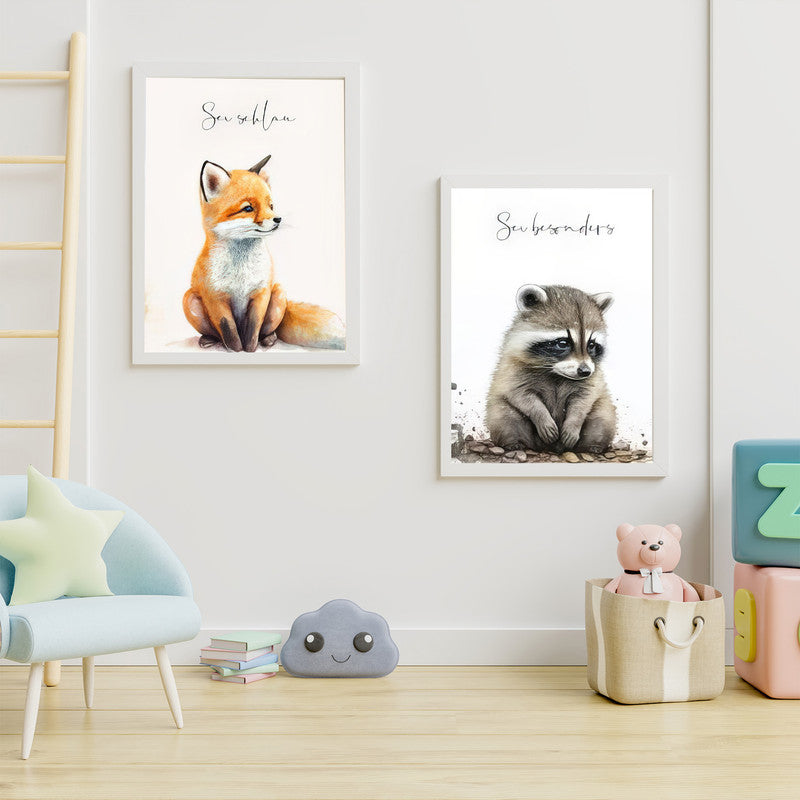 LuxuryStroke's Childrens Bedroom Wall Pictures, Nursery Animal Wall Artand Nursery Canvas Wall Art - Baby Fox & Bear