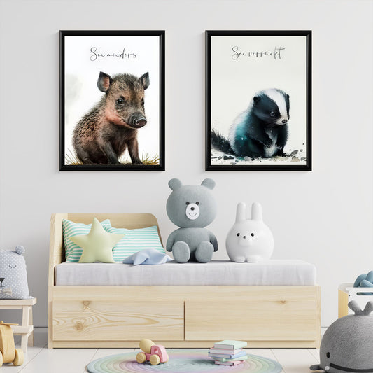 LuxuryStroke's Childrens Bedroom Wall Pictures, Nursery Animal Wall Artand Nursery Canvas Wall Art - Baby Pig & Squirrel