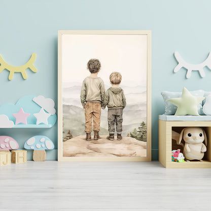 LuxuryStroke's Childrens Bedroom Wall Pictures, Children Nursery Wall Artand Nursery Canvas Wall Art - Brothers Facing Life Together