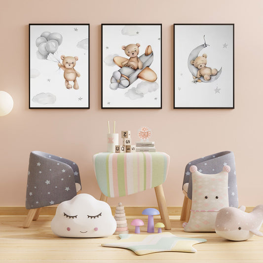 LuxuryStroke's Childrens Bedroom Wall Pictures, Nursery Animal Wall Artand Nursery Canvas Wall Art - Playful Bear