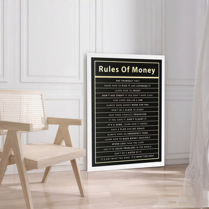 LuxuryStroke's Money Motivational Wall Art, Motivational Paintings For Studentsand Motivation Paintings - Mastering Wealth: A Motivational Poster With Rules of Money