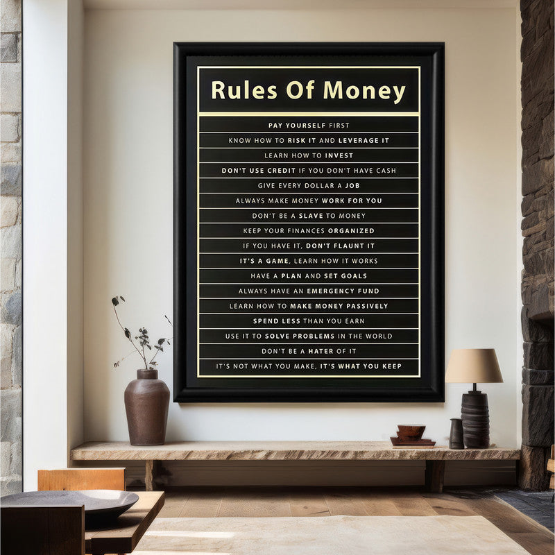 LuxuryStroke's Money Motivational Wall Art, Motivational Paintings For Studentsand Motivation Paintings - Mastering Wealth: A Motivational Poster With Rules of Money