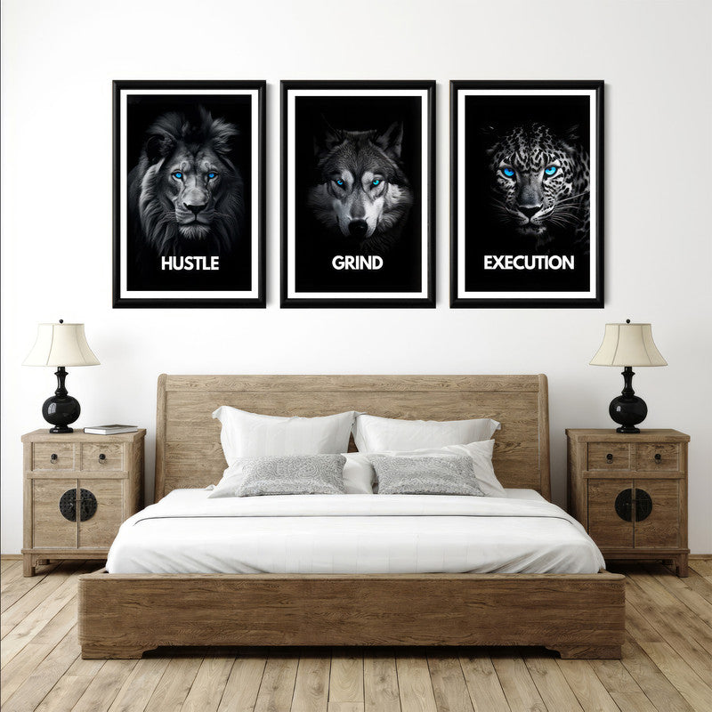 LuxuryStroke's Motivation Paintings With Quotes, Motivation Painting Quotesand Painting Motivational Quotes - Motivational Art - Hustle,Grind, Execution - Set Of 3 Paintings