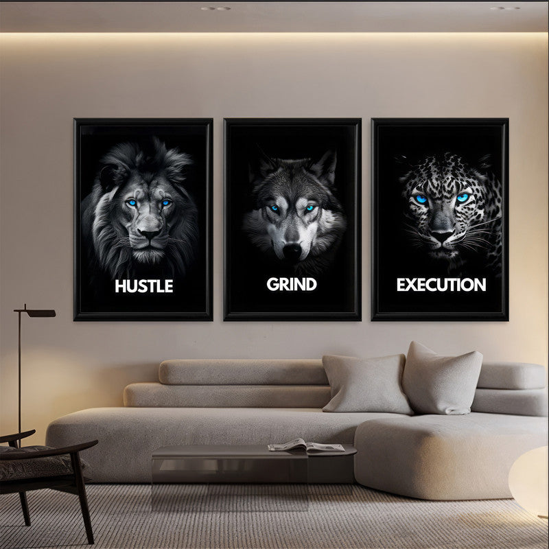 LuxuryStroke's Motivation Paintings With Quotes, Motivation Painting Quotesand Painting Motivational Quotes - Motivational Art - Hustle,Grind, Execution - Set Of 3 Paintings