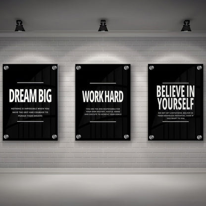 LuxuryStroke's Painting Motivational Quotes, Motivation Painting Quotesand Motivation Paintings With Quotes - Motivational Art - Dream Big, Work Hard And Believe In Yourself - Set Of 3 Paintings
