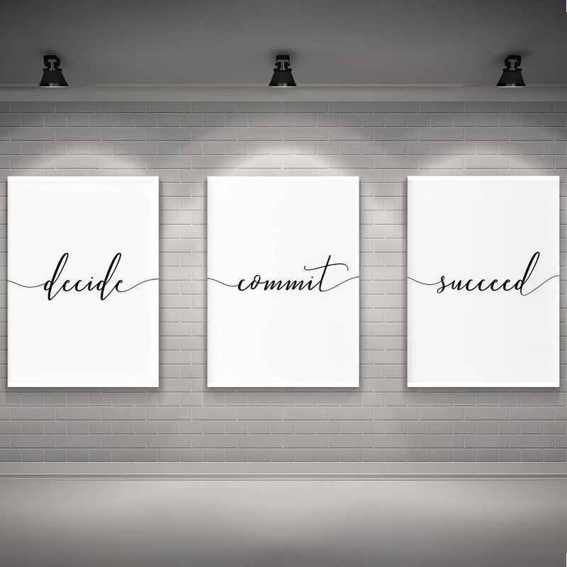 LuxuryStroke's Painting Motivational Quotes, Motivation Painting Quotesand Motivation Paintings With Quotes - Motivational Art - Decide, Commit, Succeed - Set of 3 Paintings