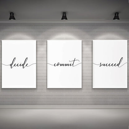 LuxuryStroke's Painting Motivational Quotes, Motivation Painting Quotesand Motivation Paintings With Quotes - Motivational Art - Decide, Commit, Succeed - Set of 3 Paintings