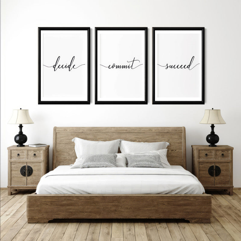 LuxuryStroke's Painting Motivational Quotes, Motivation Painting Quotesand Motivation Paintings With Quotes - Motivational Art - Decide, Commit, Succeed - Set of 3 Paintings