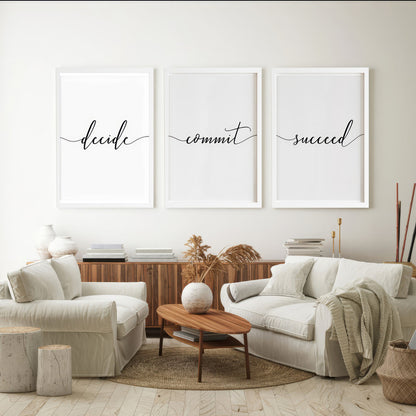 LuxuryStroke's Painting Motivational Quotes, Motivation Painting Quotesand Motivation Paintings With Quotes - Motivational Art - Decide, Commit, Succeed - Set of 3 Paintings