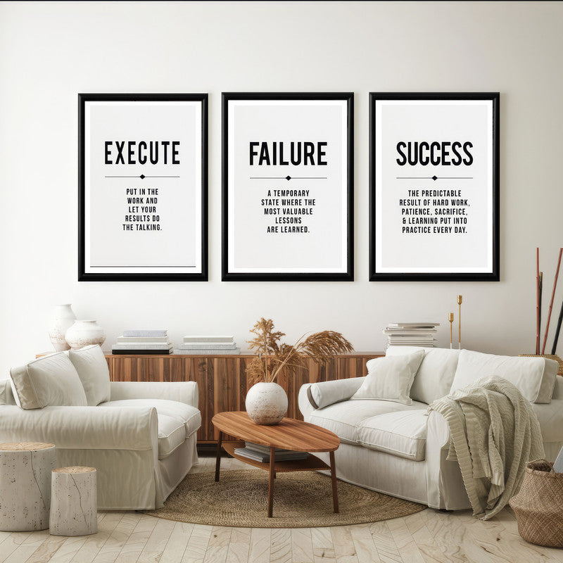 LuxuryStroke's Motivation Paintings With Quotes, Motivation Painting Quotesand Painting Motivational Quotes - Motivational Art - Execute,Failure,Success - Set of 3 Paintings