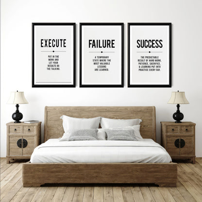 LuxuryStroke's Motivation Paintings With Quotes, Motivation Painting Quotesand Painting Motivational Quotes - Motivational Art - Execute,Failure,Success - Set of 3 Paintings