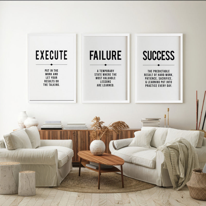 LuxuryStroke's Motivation Paintings With Quotes, Motivation Painting Quotesand Painting Motivational Quotes - Motivational Art - Execute,Failure,Success - Set of 3 Paintings
