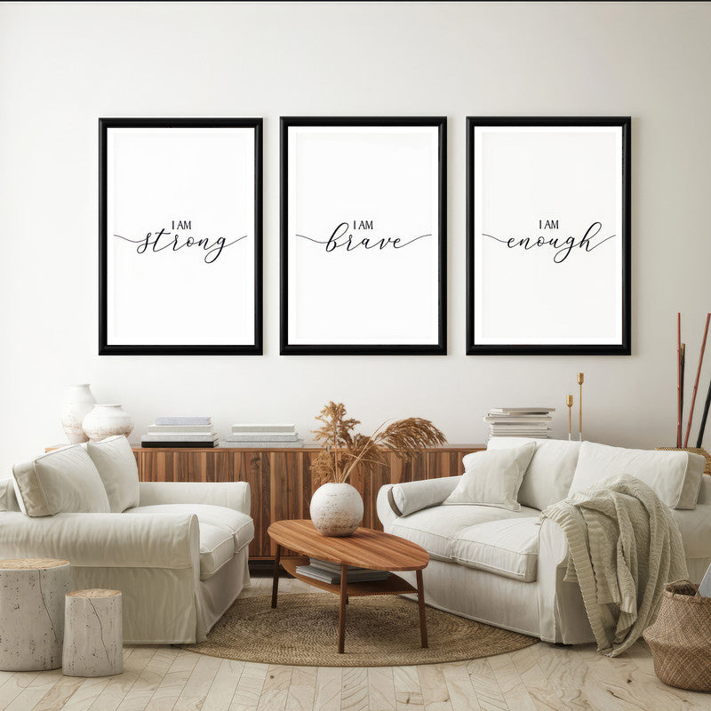 LuxuryStroke's Motivation Paintings With Quotes, Motivation Painting Quotesand Painting Motivational Quotes - Motivational Affirmations - I Am Strong,Brave,Enough Set Of 3 Paintings