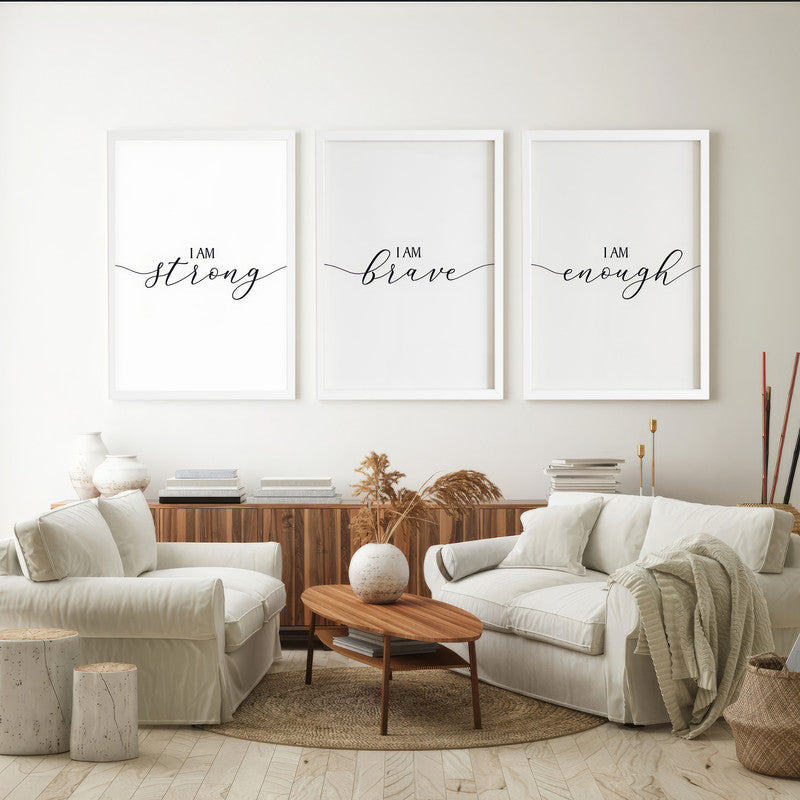 LuxuryStroke's Motivation Paintings With Quotes, Motivation Painting Quotesand Painting Motivational Quotes - Motivational Affirmations - I Am Strong,Brave,Enough Set Of 3 Paintings