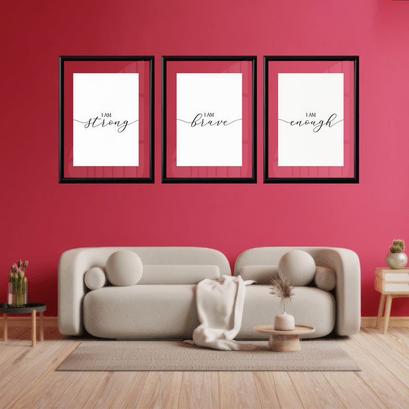 LuxuryStroke's Motivation Paintings With Quotes, Motivation Painting Quotesand Painting Motivational Quotes - Motivational Affirmations - I Am Strong,Brave,Enough Set Of 3 Paintings