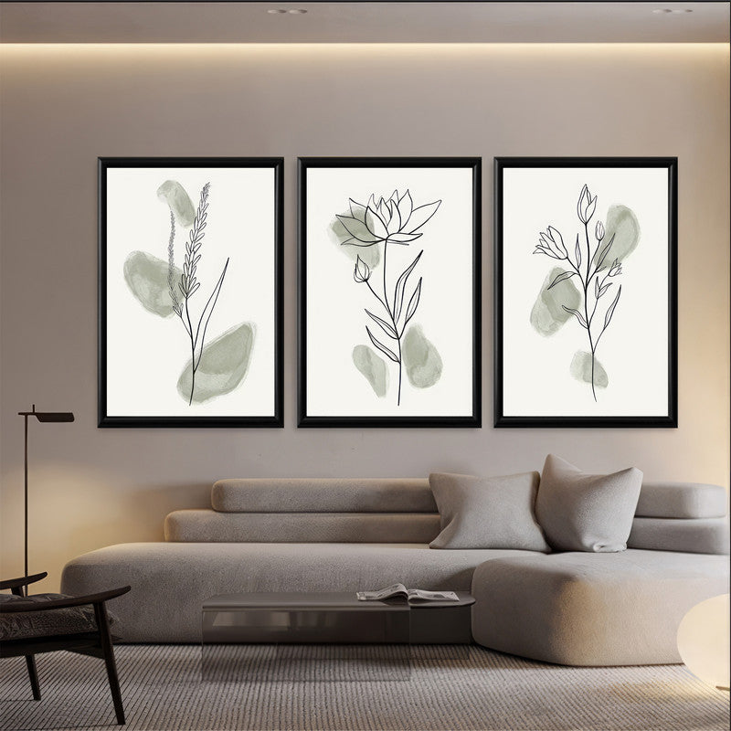 LuxuryStroke's Beautiful Flower Painting, Minimalistic Beautiful Floral Paintingand Floral Painting Acrylic - Botanical Art - Set Of 3 Floral Masterpieces